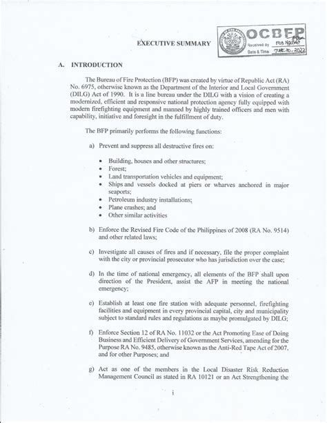 Bureau of Fire Protection Executive Summary 2021.